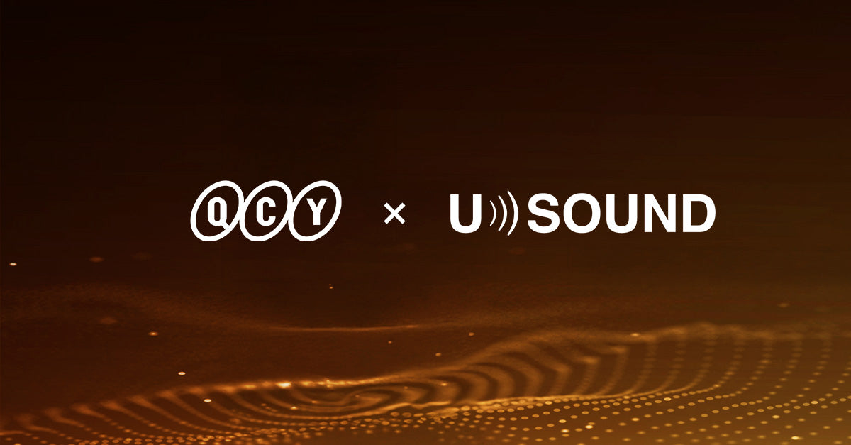 QCYとUSoundの提携ロゴ。2025年発売の次世代TWSにMEMSスピーカー技術を採用した戦略的コラボレーションを示す画像。