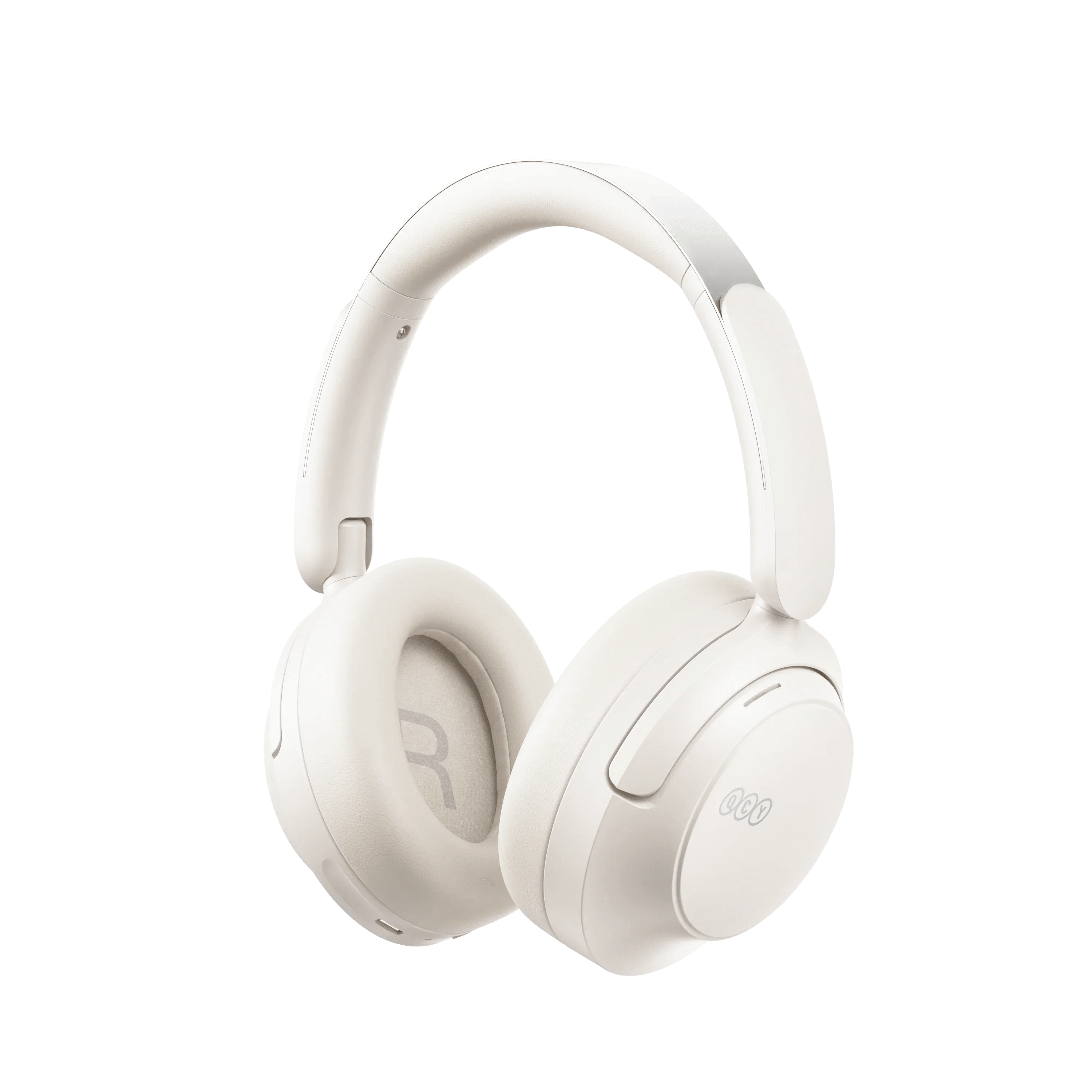 QCYのホワイトワイヤレスヘッドフォン、快適な装着感と高音質を実現